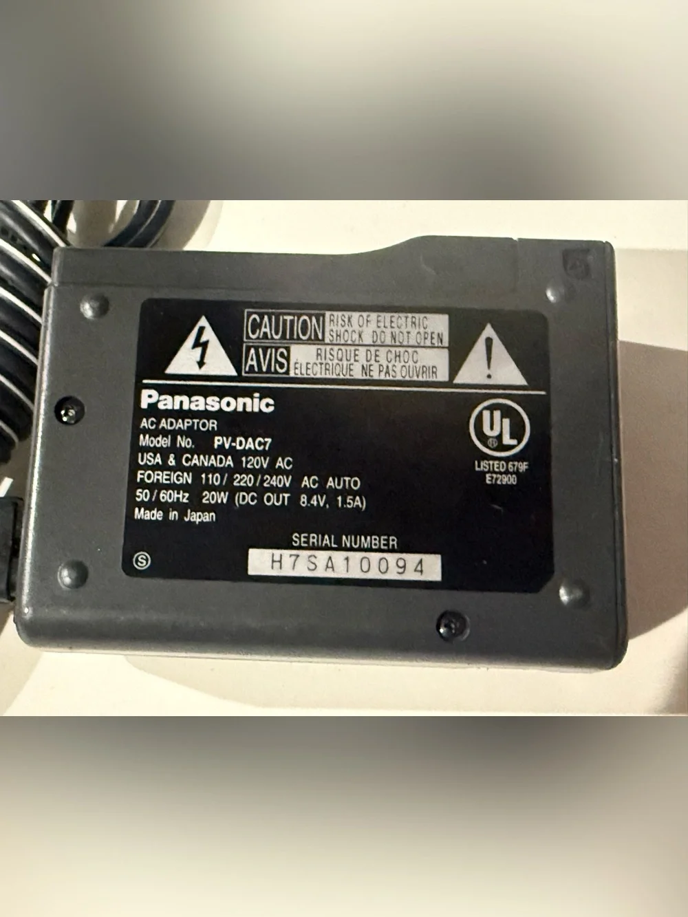 Genuine Panasonic PV-DAC7 AC Adapter Battery Charger For Video Recorder OEM